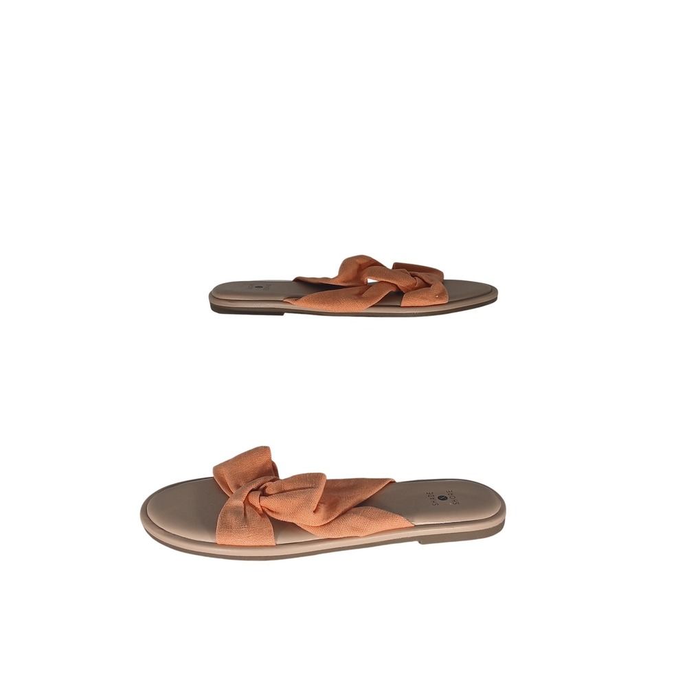 Shade & Shore Neida Slide Sandals 8 Orange Knotted Bow Summer Beach Boho Flat